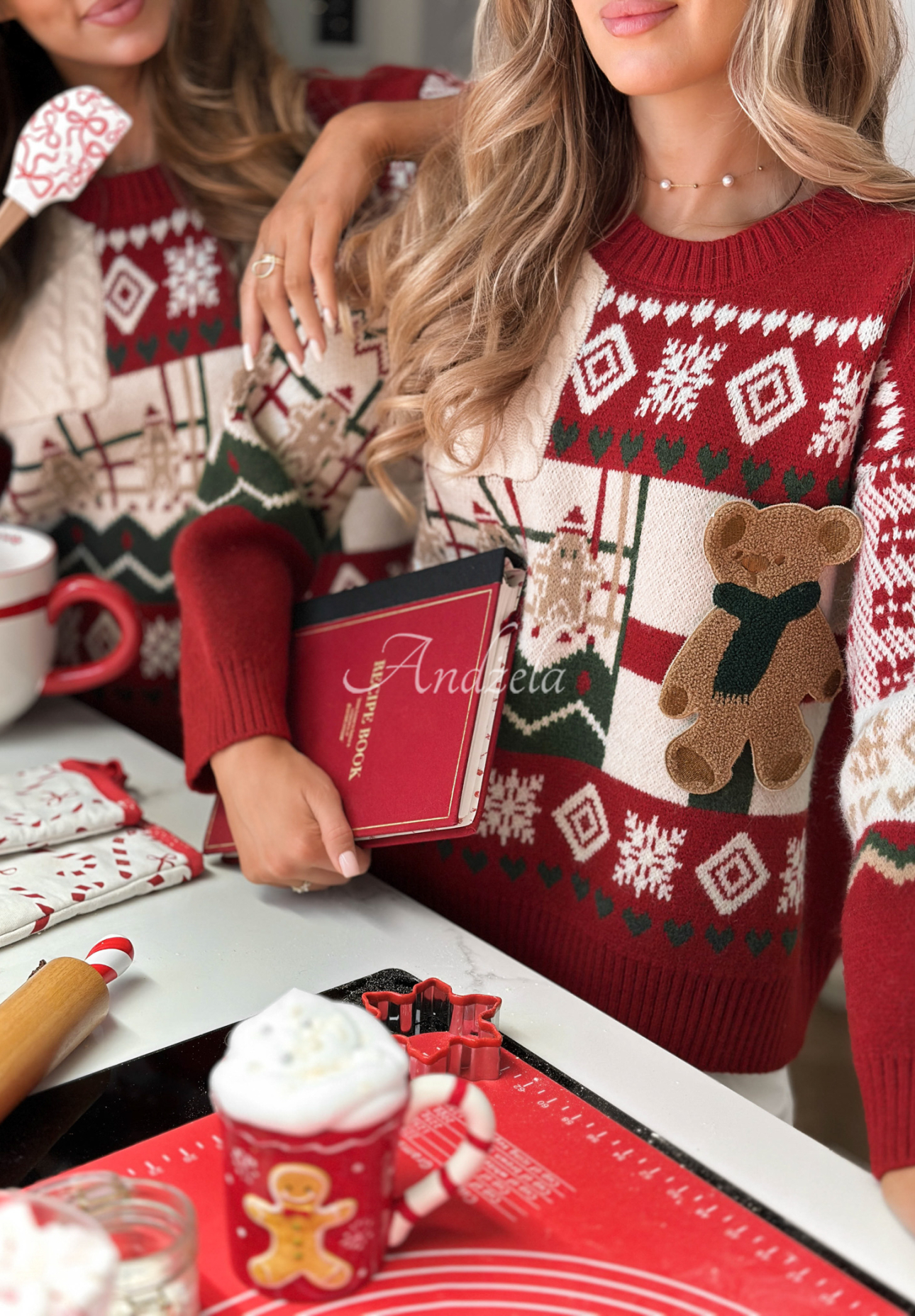 Vianočný sveter Christmas With Teddy červený