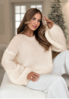 Miękki moherowy sweterek z bufkami Cotton Candy ecru