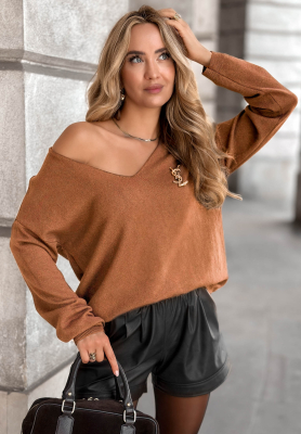 Ľahký sveter s výstrihom Sensibility ťavý II