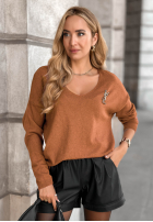 Ľahký sveter s výstrihom Sensibility ťavý II