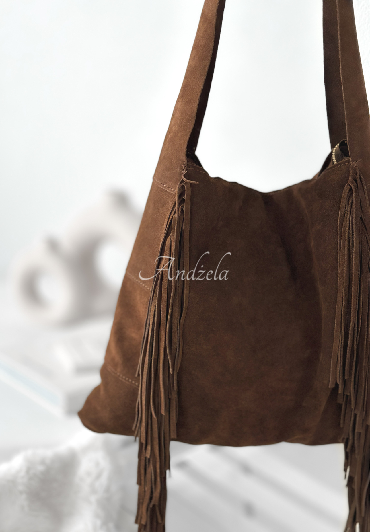 Semišová kabelka so strapcami Maybe Next Time cokoládová