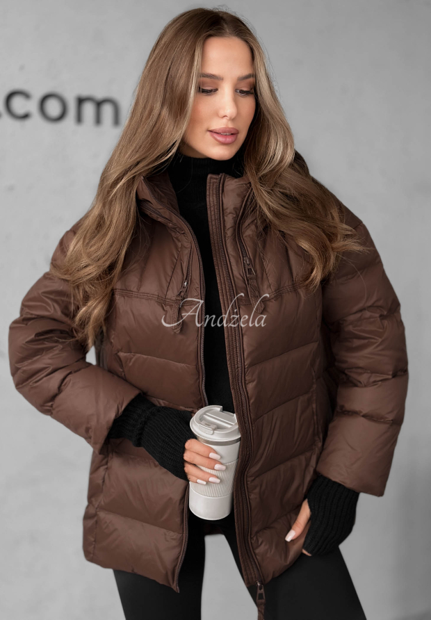 P&aacute;perov&aacute; bunda s kapucňou New In Town čokol&aacute;dov&aacute;