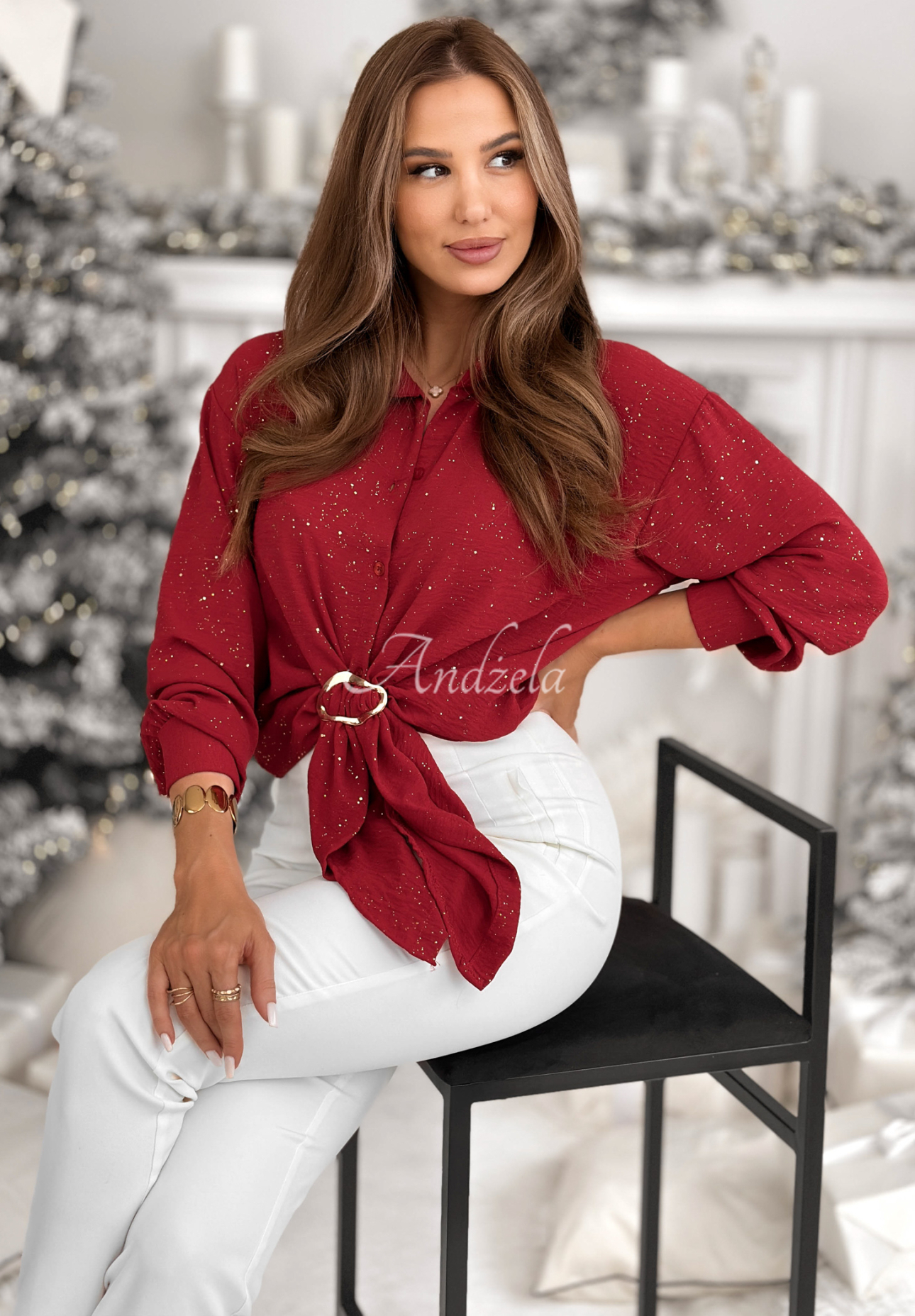 Lesklá viskózová košeľa s viazaním Text Me Never červená