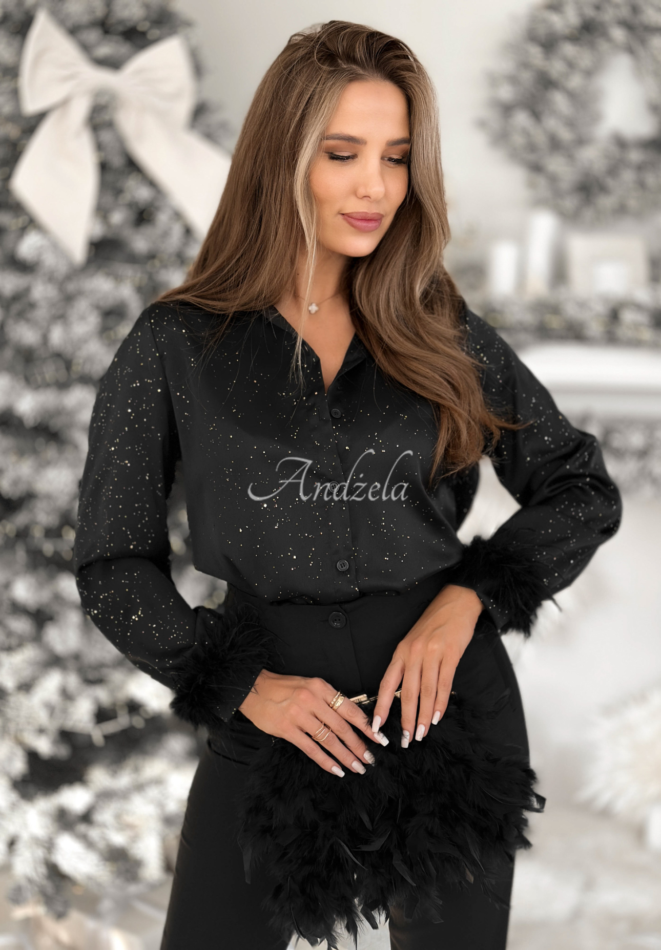 Lesklá košeľa s pierkami Shine Forever čierna