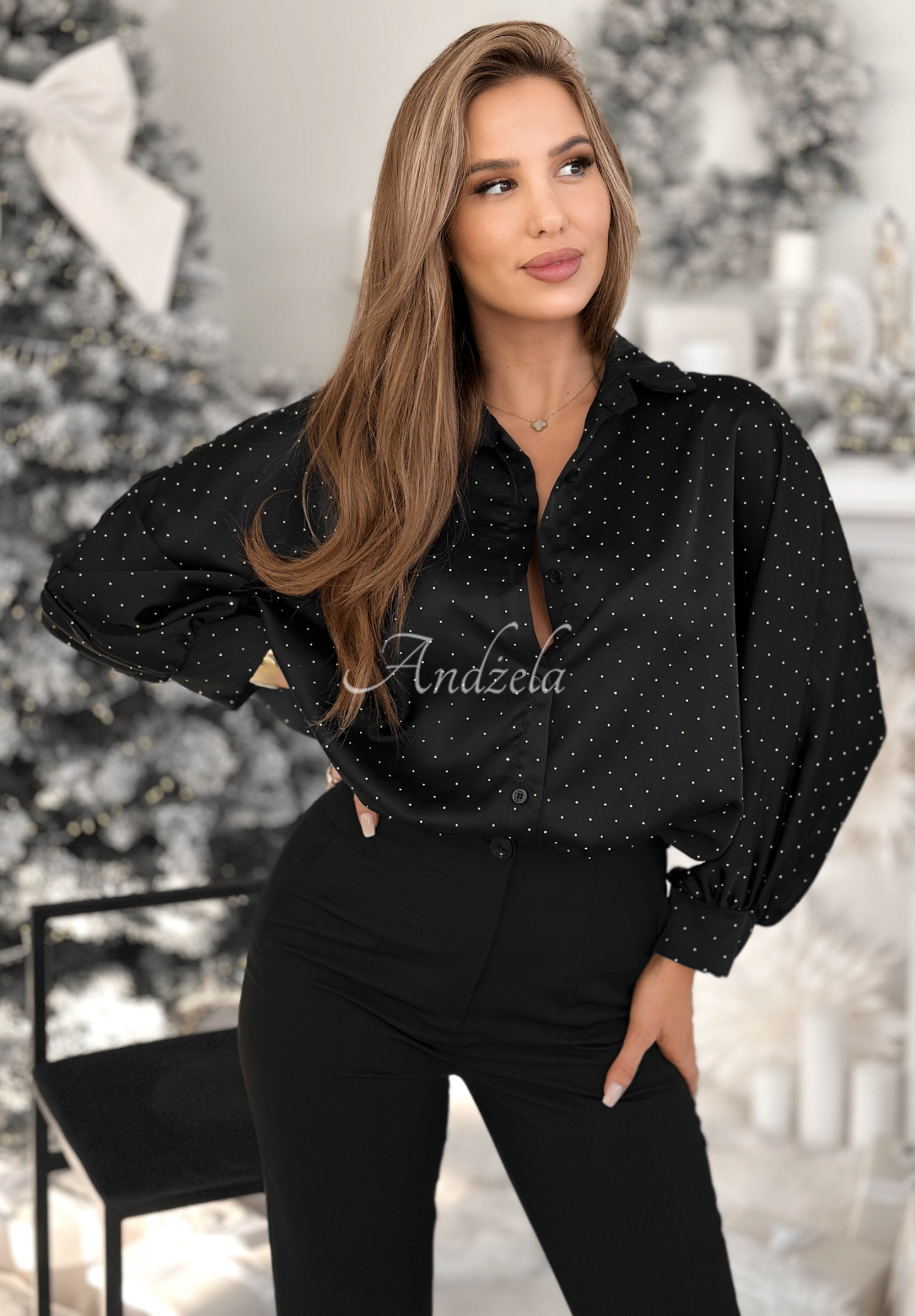 Viskózový košeľa s kryštálikmi Crystal Brilliance čierna