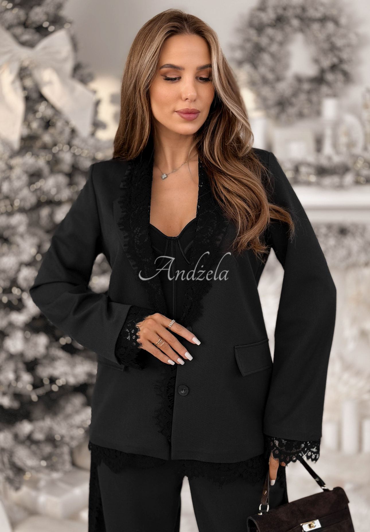 Sako s čipkou a viskózou Grace Moment čierna
