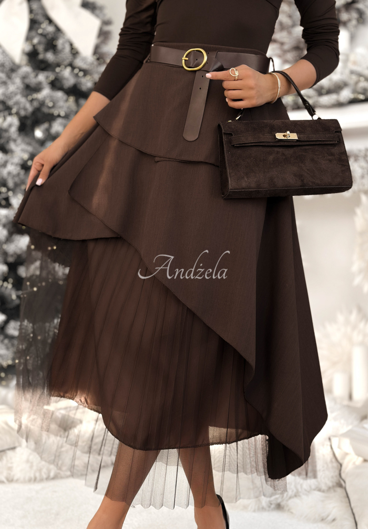 Plisovaná sukňa s opaskom Change You Wish čokoládová