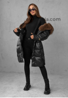 Długa Prešívaná Bunda z futerkiem Winter Time čierna