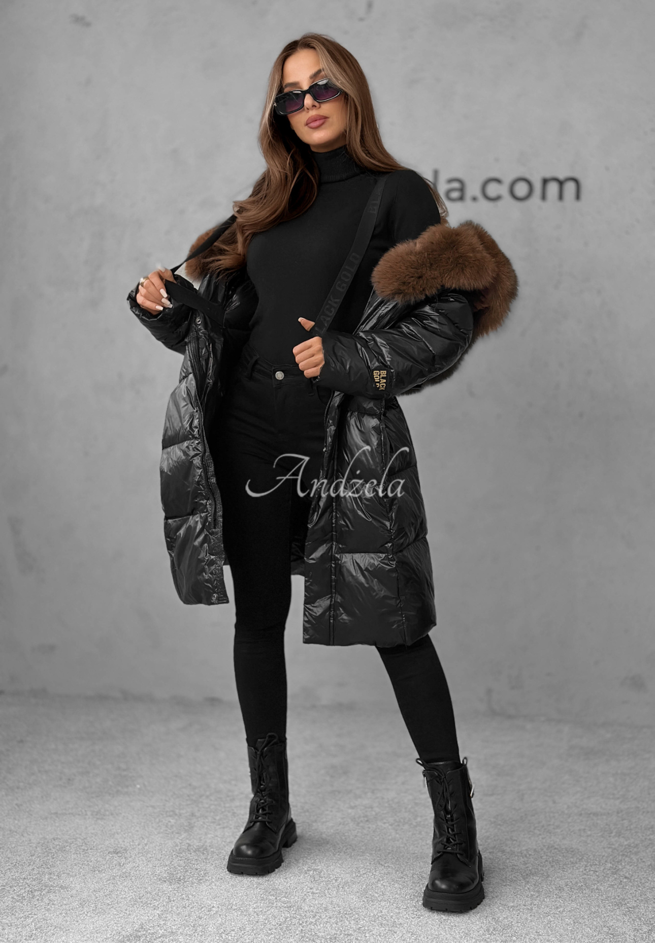 Dlhá páperová bunda s kožušinou Winter Time čierna