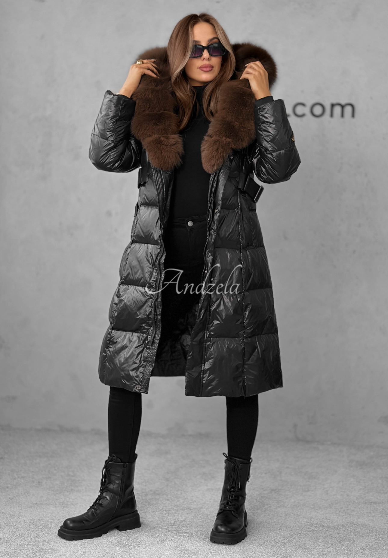 Dlhá páperová bunda s kožušinou Winter Time čierna