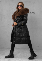 Długa Prešívaná Bunda z futerkiem Winter Time čierna