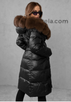 Długa Prešívaná Bunda z futerkiem Winter Time čierna