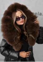 Długa Prešívaná Bunda z futerkiem Winter Time čierna