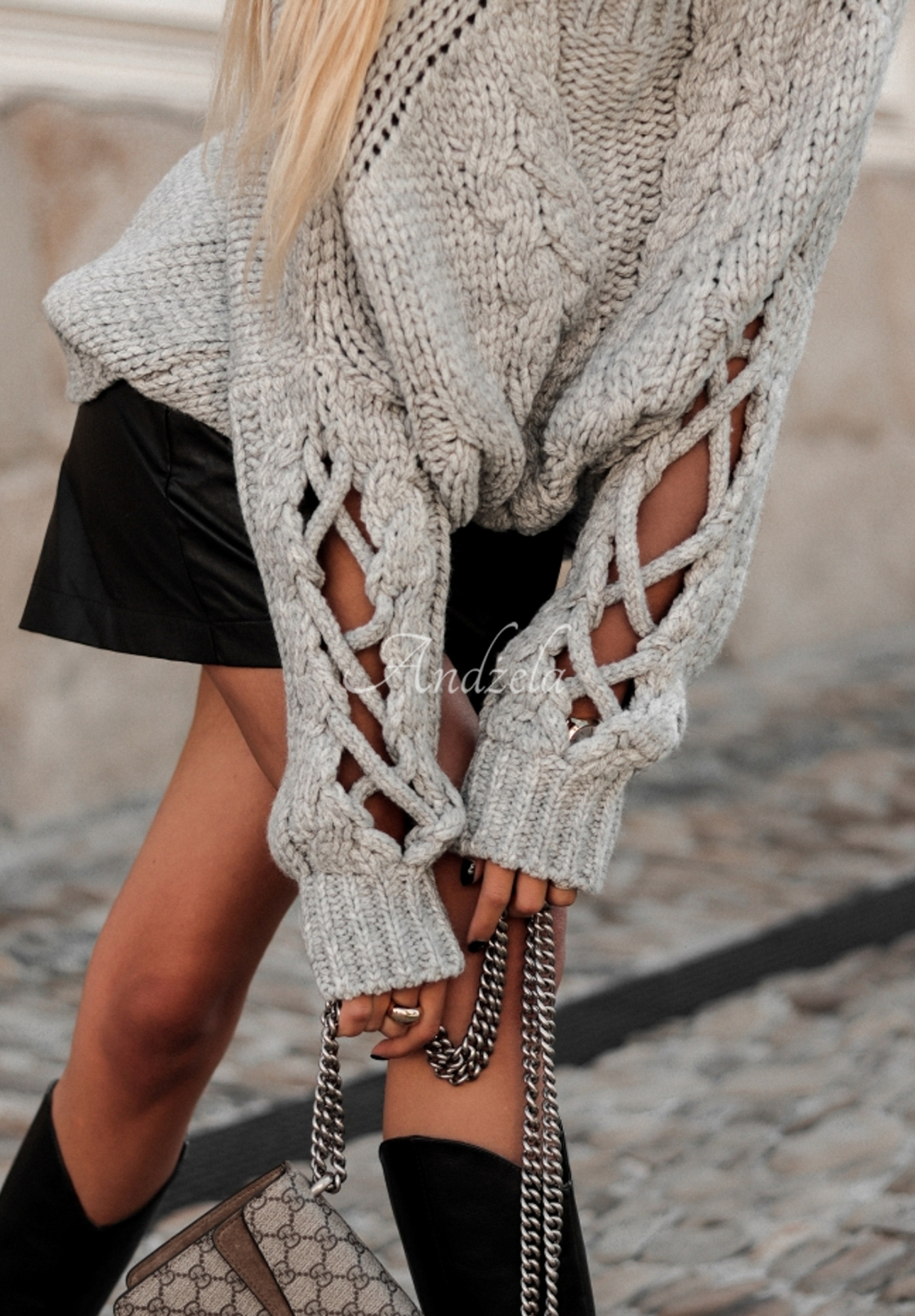 Sveter s ozdobnou väzbou Cocomore Casual Sivá