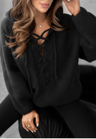 Sveter oversize ze sznurowaniem i kapturem Laossi čierne