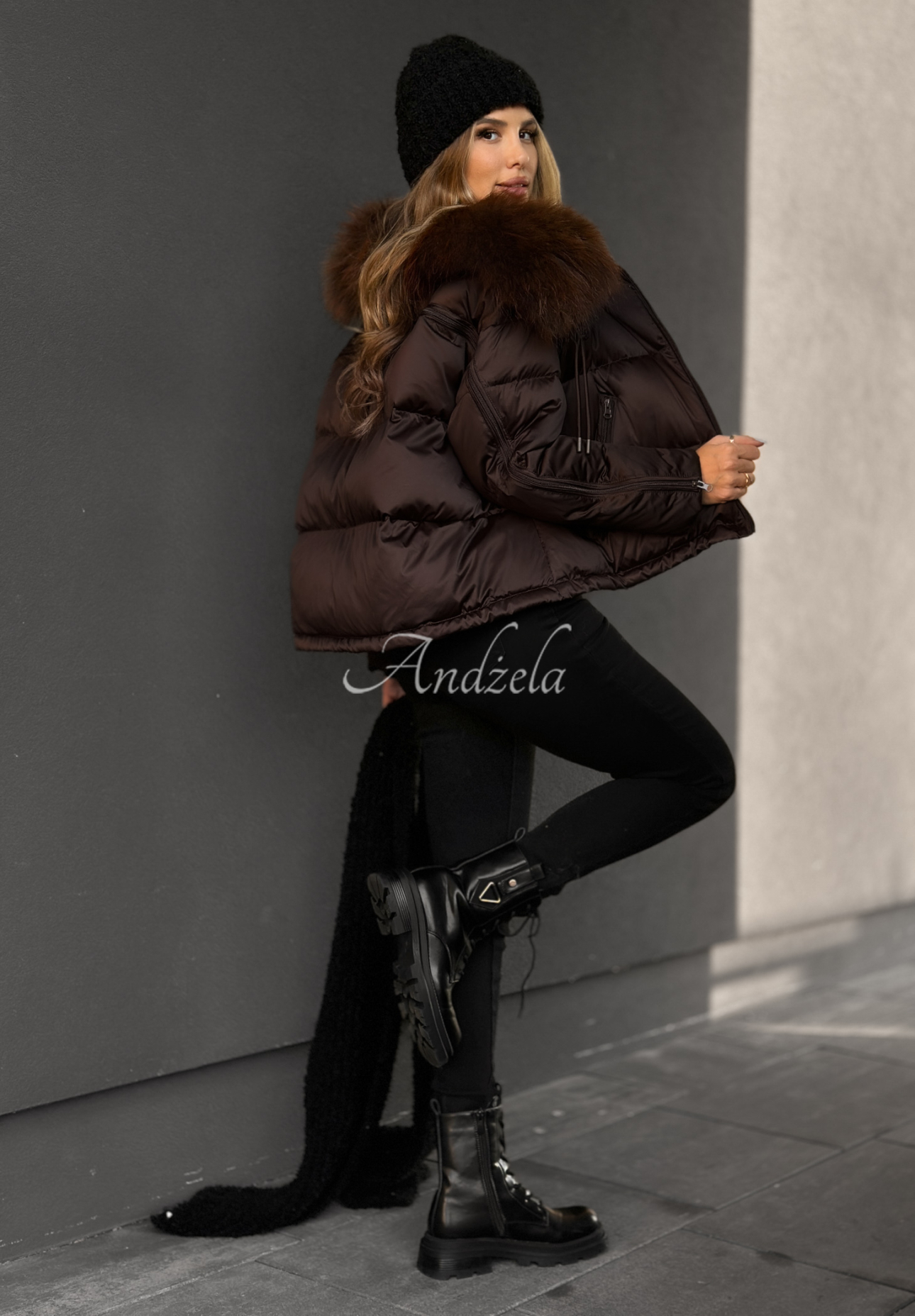 Páperová bunda s kožušinou In Your Dream čokoládová