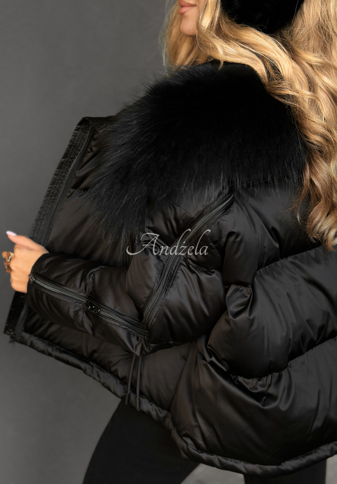 Páperová bunda s kožušinou In Your Dream čierna