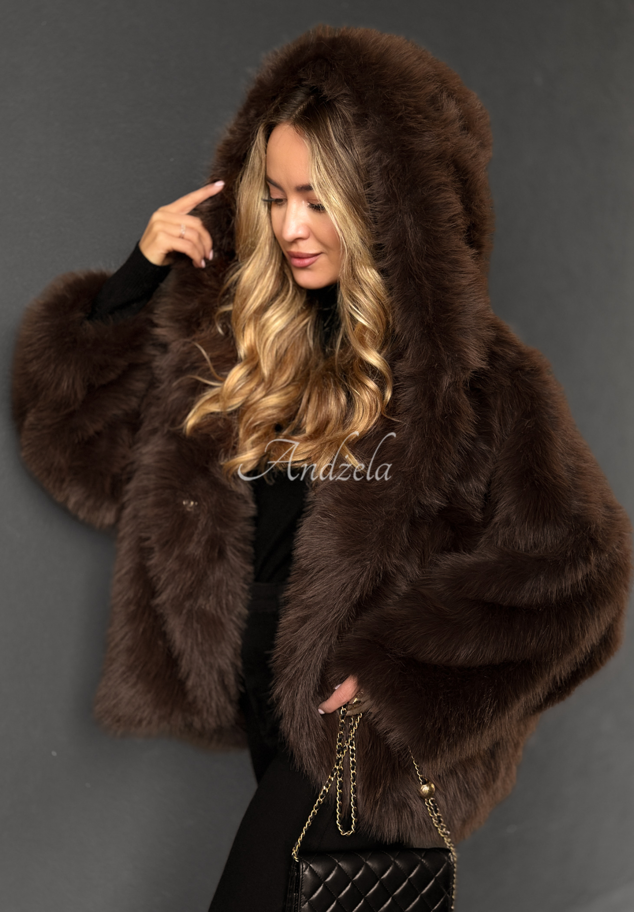 Krátka bunda kožúšok Rainy Mood čokoládové