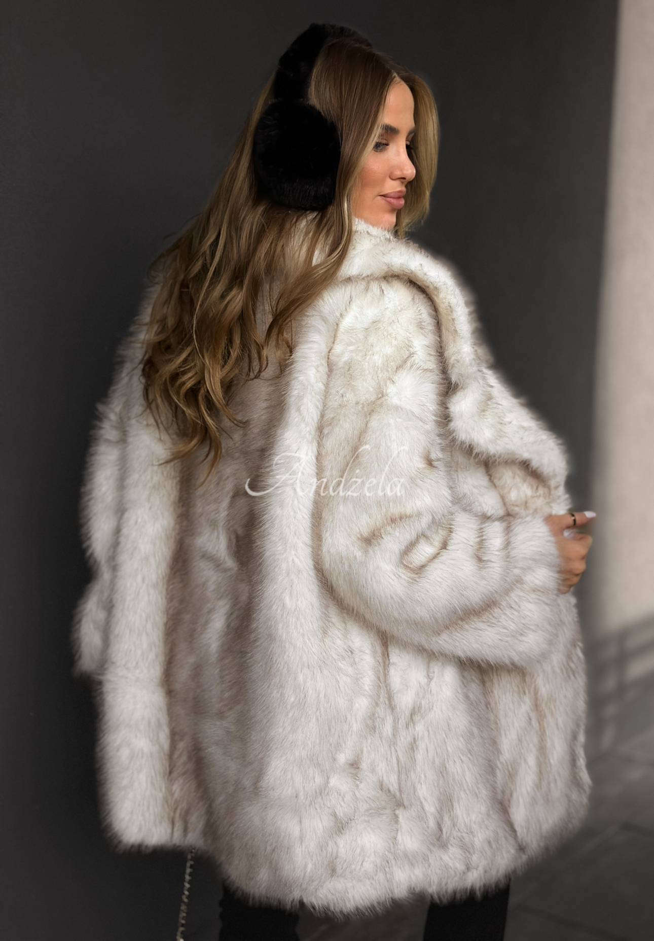 Kabát kožúšok s golierom Chestnut Hill ecru