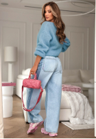 Miękki moherowy sweterek z dekoltem Sweet Cotton Candy blankytný