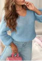 Miękki moherowy sweterek z dekoltem Sweet Cotton Candy blankytný