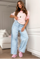 Miękki Sveter w paski z cekinami i haftami Sweet Little Me biało-ružový