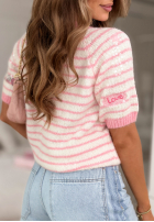 Miękki Sveter w paski z cekinami i haftami Sweet Little Me biało-ružový
