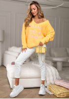 Miękki Sveter z dekoltem i haftami Creme De La Creme žltá