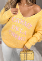 Miękki Sveter z dekoltem i haftami Creme De La Creme žltá