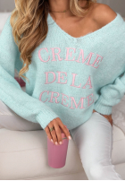 Miękki Sveter z dekoltem i haftami Creme De La Creme blankytný