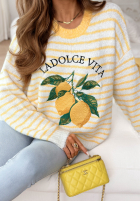 Miękki Sveter w paski La Dolce Vita Lemonita biało-žltá