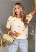 Miękki Sveter w cytrynki Summer Fruits biało-žltá