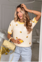 Miękki Sveter w cytrynki Summer Fruits biało-žltá