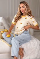 Miękki Sveter w cytrynki Summer Fruits biało-žltá