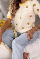 Miękki Sveter w cytrynki Summer Fruits biało-žltá