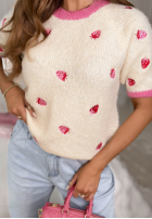 Miękki Sveter w truskawki Summer Fruits biało-ružový