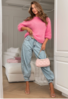 Nohavice džínosové banana z paskiem Leave A Message svetlomodré