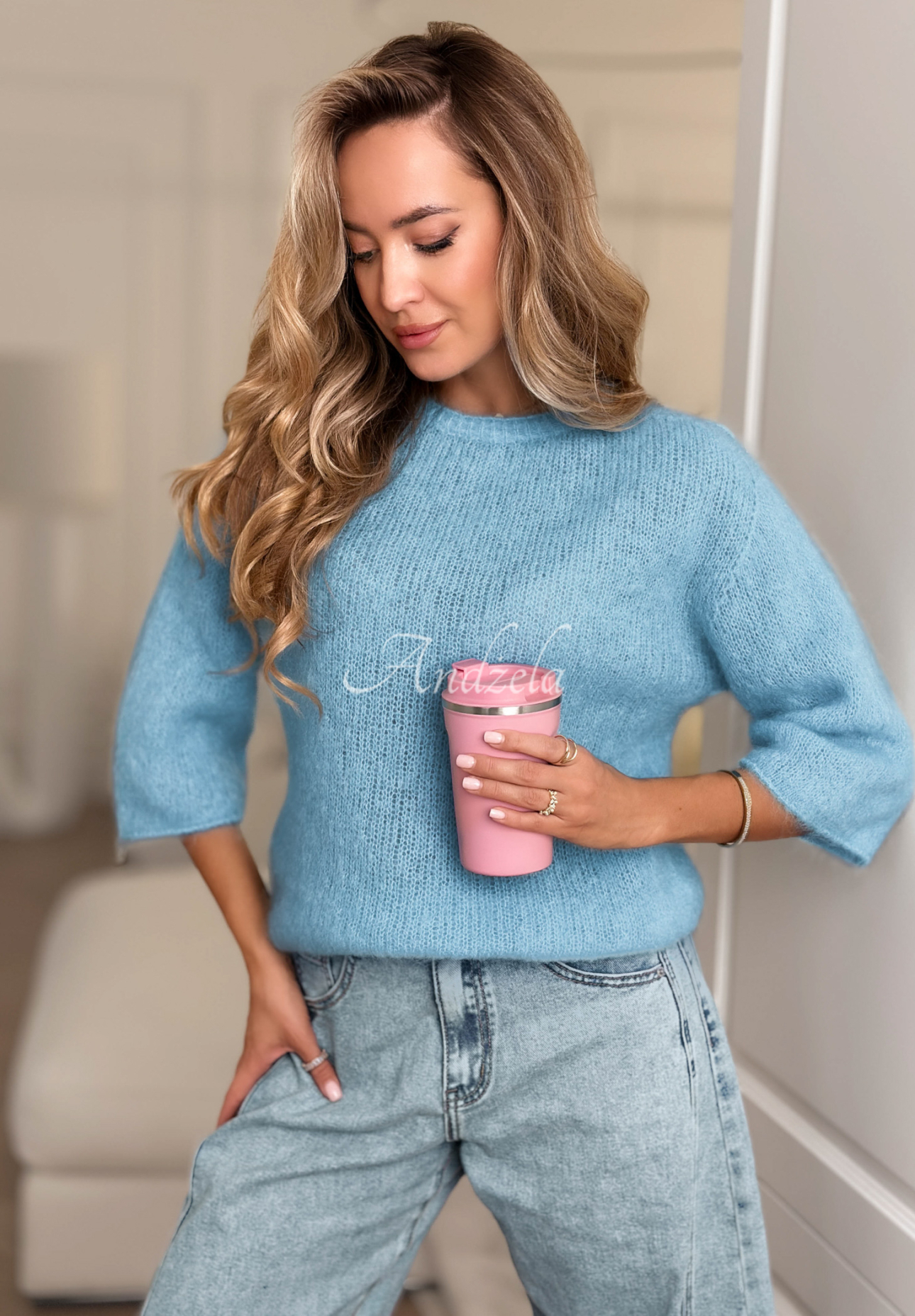 Mohérový sveter Give Me Space modrý