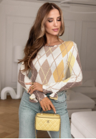 Ľahký Sveter w romby New In Town żółto-čokoládový