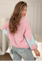 Miękki Sveter w romby In Your Dreams różowo-modrý