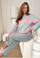 Miękki Sveter w romby In Your Dreams różowo-modrý