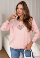 Ľahký Sveter z ażurowym sercem From The Heart púdrovo ružová