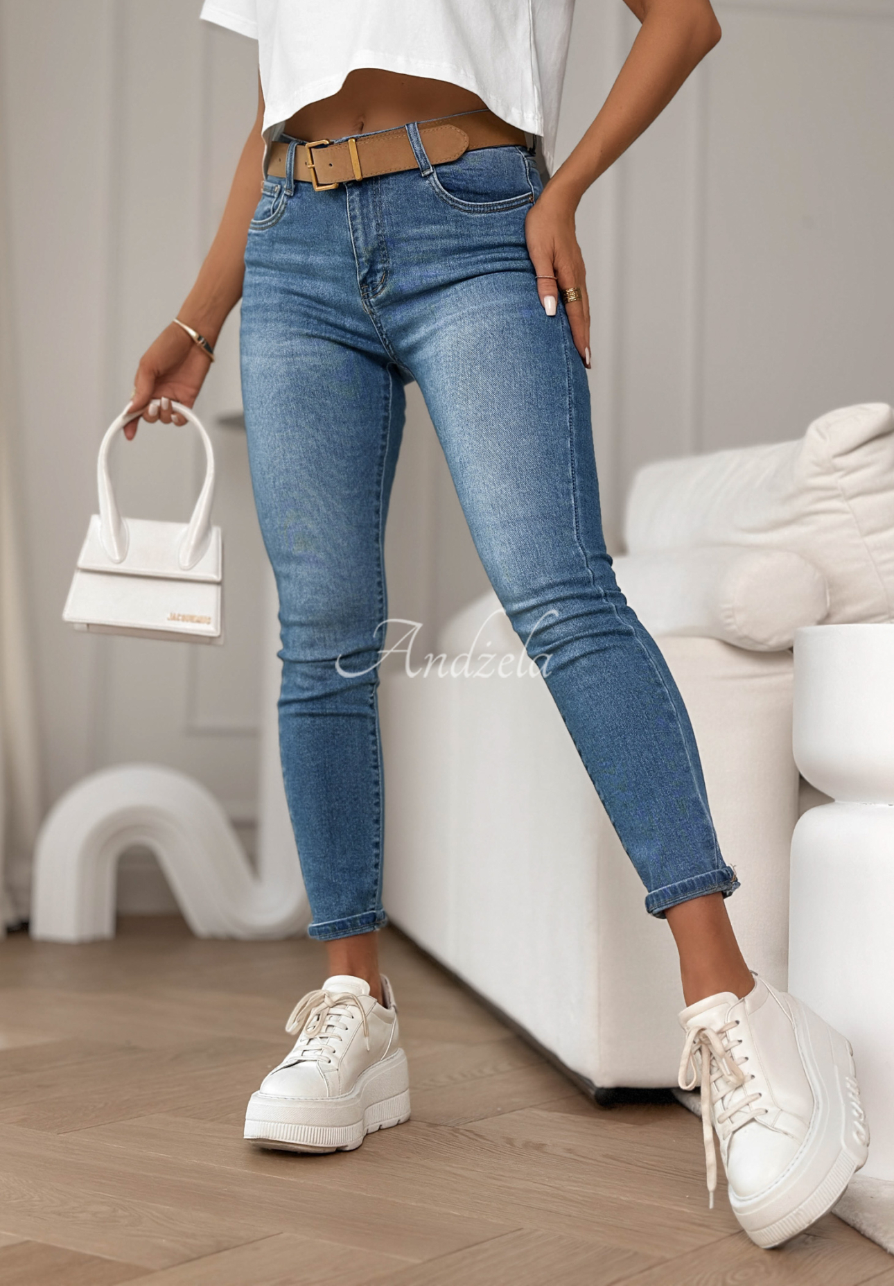 Skinny džínsy s opaskom Asked For It modré