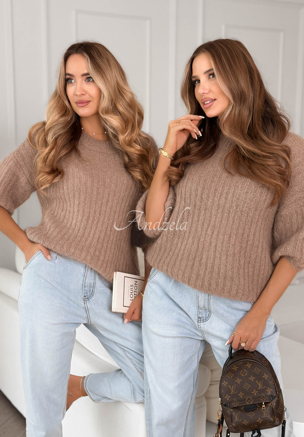 Mohérový sveter s vlnou On Airplane Mokka