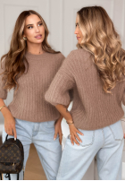 Moherowy Sveter na krótki rukáv z wełną On Airplane Mokka