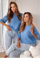 Moherowy Sveter na krótki rukáv z wełną On Airplane kobaltový