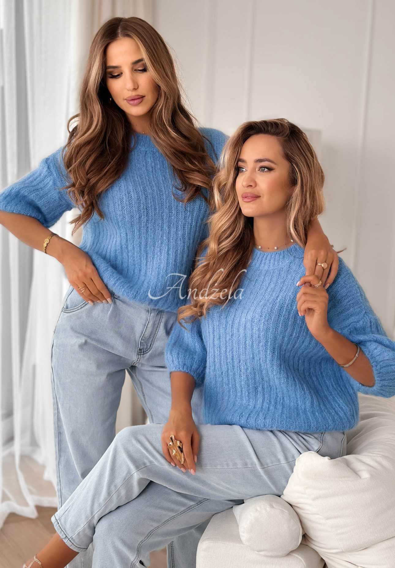 Mohérový sveter s vlnou On Airplane modrý