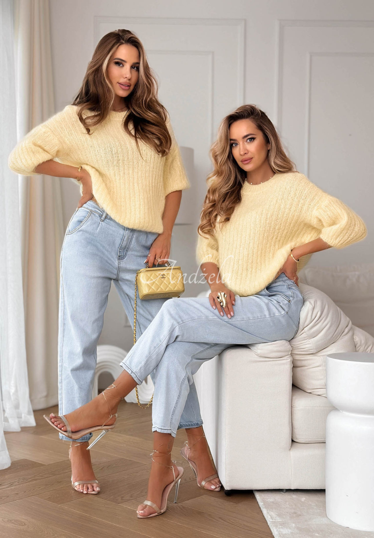 Mohérový sveter s vlnou On Airplane žltá