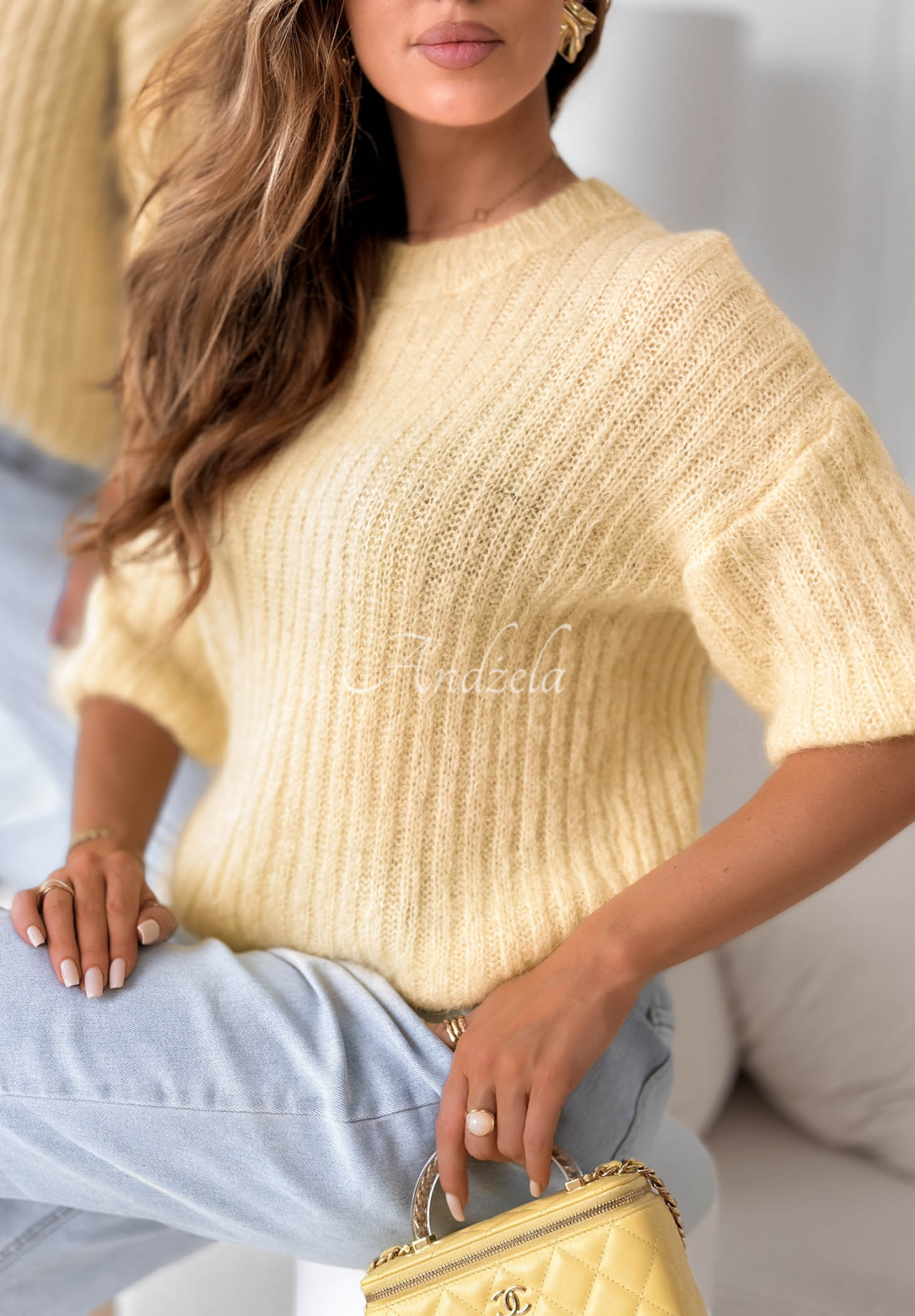 Mohérový sveter s vlnou On Airplane žltá