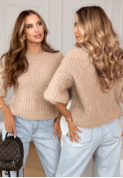 Moherowy Sveter na krótki rukáv z wełną On Airplane béžový